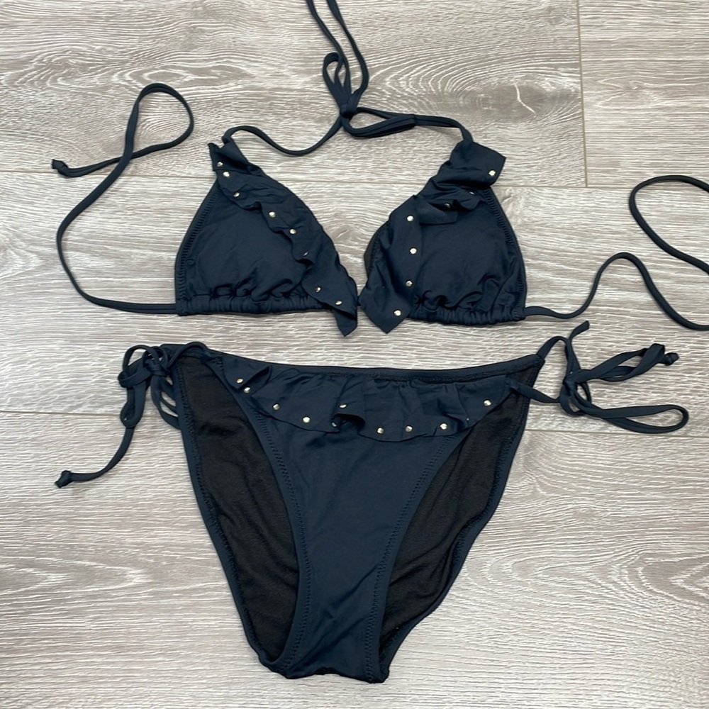 Rampage Swim Black Ruffle Studded Bikini M